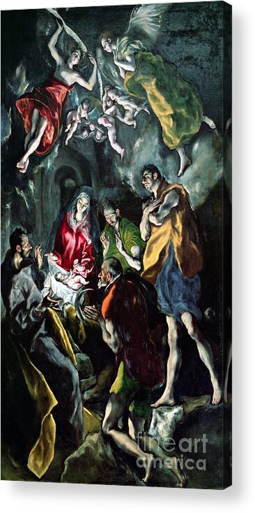 El Acrylic Print featuring the painting The Adoration of the Shepherds from the Santo Domingo el Antiguo Altarpiece by El Greco Domenico Theotocopuli