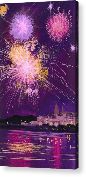 Fireworks In Malta Acrylic Print featuring the painting Fireworks in Malta by Angss McBride