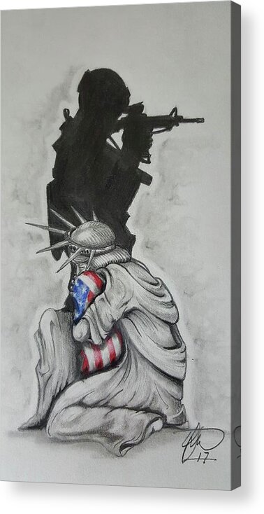 Liberty Acrylic Print featuring the drawing Defending Liberty by Howard King