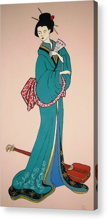 Geisha Acrylic Print featuring the painting Geisha with Guitar by Stephanie Moore