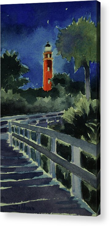 Original Acrylic Print featuring the painting Ponce Inlet Lighthouse before dawn 7-5-17 by Julianne Felton