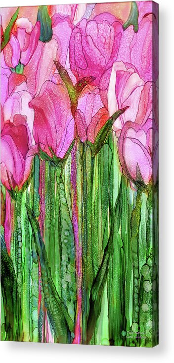 Carol Cavalaris Acrylic Print featuring the mixed media Tulip Bloomies 2 - Pink by Carol Cavalaris