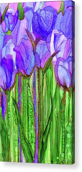 Carol Cavalaris Acrylic Print featuring the mixed media Tulip Bloomies 2 - Purple by Carol Cavalaris