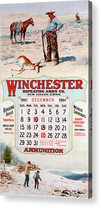 Outdoor Acrylic Print featuring the painting 1901 Winchester Repeating Arms And Ammunition Calendar by A B Frost