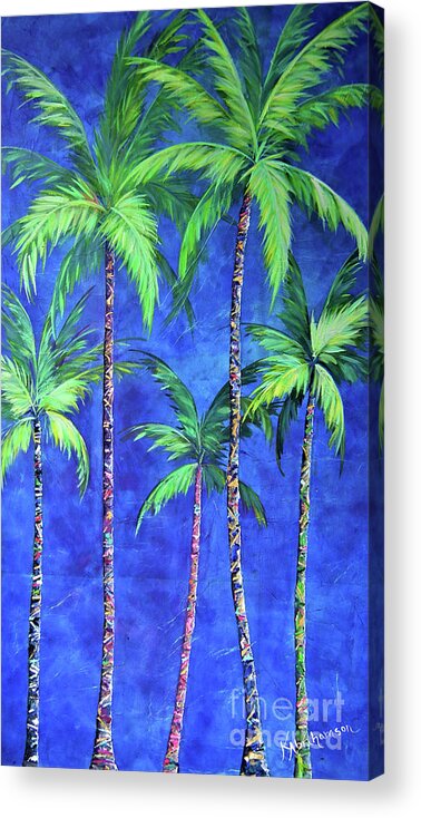 Princeville Palms Acrylic Print featuring the painting Colorful Family of Five Palms by Kristen Abrahamson