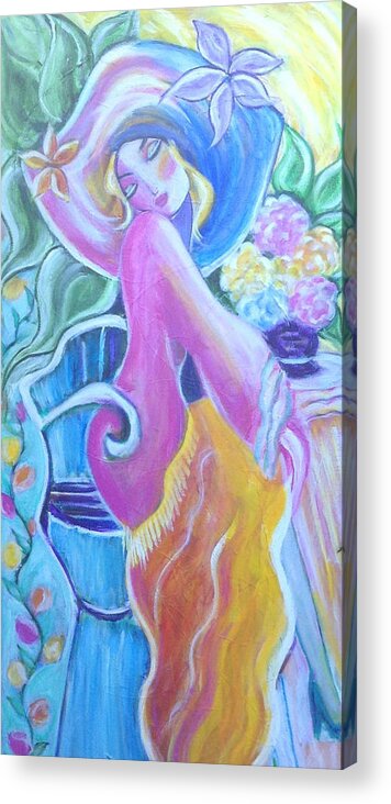 Flowered Hat Acrylic Print featuring the painting Lady in Flowered Hat by Anya Heller