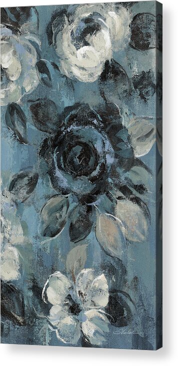 Black Acrylic Print featuring the painting Loose Flowers On Dusty Blue Iv by Silvia Vassileva