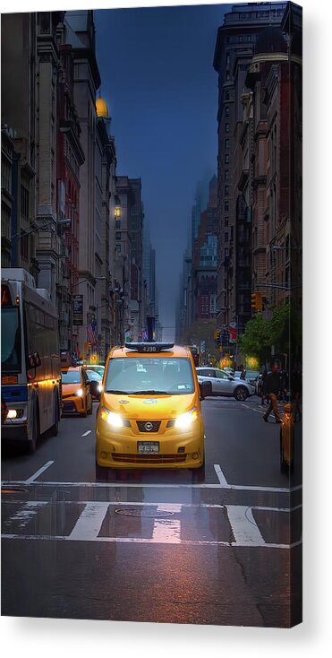New York Acrylic Print featuring the photograph Manhattan Taxi on a Rainy Day by Mark Andrew Thomas