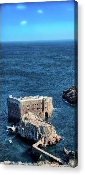 Ocean Acrylic Print featuring the photograph The Fort alone in the deepest blue by Micah Offman