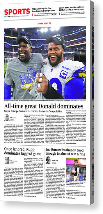 Usa Today Acrylic Print featuring the digital art 2022 Rams vs. Bengals USA TODAY SPORTS SECTION FRONT by Gannett