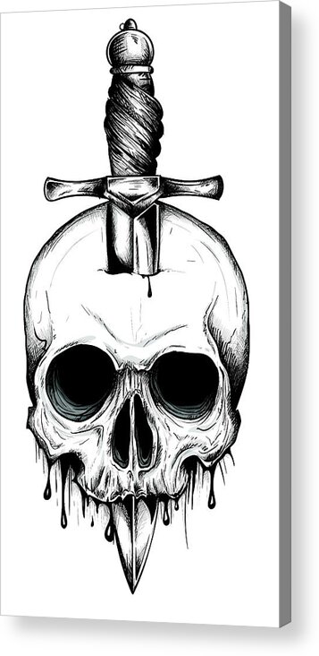 A knife through a skull. Simple skull face series. Monoline skull tattoo design vector Acrylic Print by Dean Zangirolami - Fine Art America