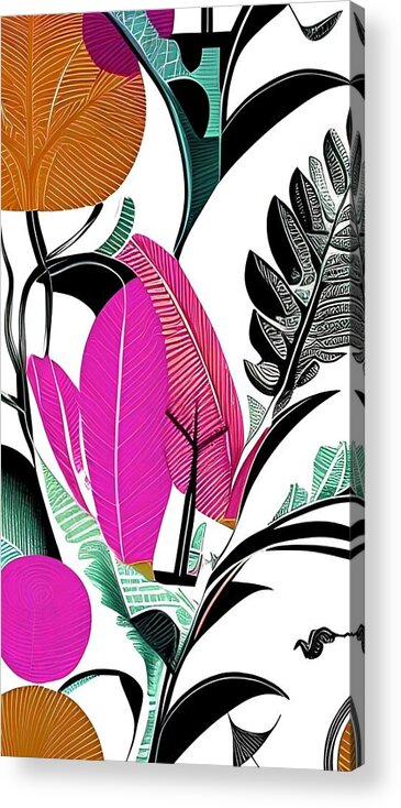 Botanical Acrylic Print featuring the digital art Artsy Botanical - maroon turquoise ginger brown fucshia art and home decor by Bonnie Bruno