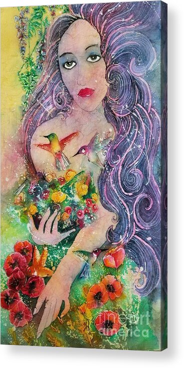 Garden. Goddess Acrylic Print featuring the painting Garden Goddess of the Hummingbird by Carol Losinski Naylor