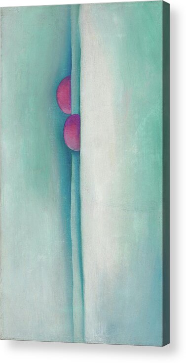 Georgia O'keeffe Acrylic Print featuring the painting Green lines and pink - abstract modernist painting by Georgia O'Keeffe