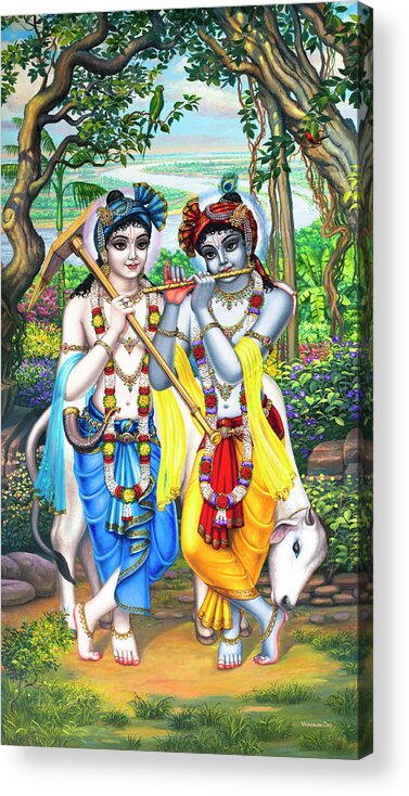 Krishna Acrylic Print featuring the painting Krishna and Balaram by Vrindavan Das