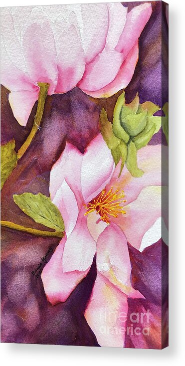 Magnolia Acrylic Print featuring the painting Magnolias by Bonnie Young