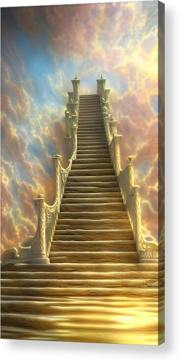 Digital Stairway Heaven Gold Clouds Acrylic Print featuring the digital art Stairway to Heaven by Beverly Read