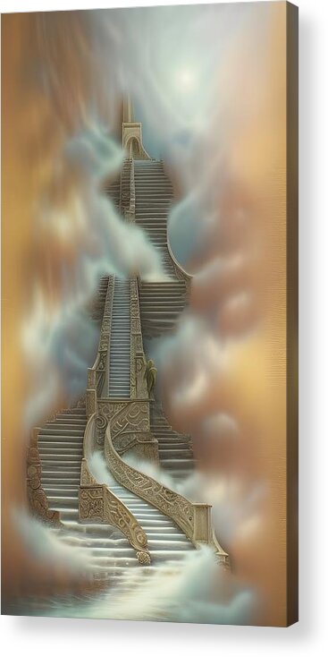 Digital Stairway Clouds Heaven Acrylic Print featuring the digital art Stairway to Heaven II by Beverly Read