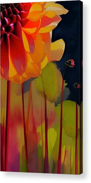 Watercolor Acrylic Print featuring the painting Watercolor Dahlia - olive, maroon, orange, by Bonnie Bruno