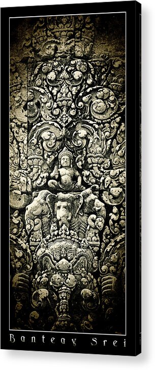 Banteay Srei Carving Acrylic Print featuring the photograph Banteay Srei Carvings 2 Framed Version by Weston Westmoreland