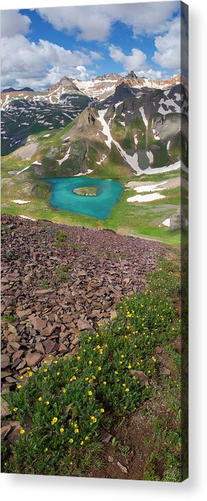 Vertical Acrylic Print featuring the photograph Island Lake Vertical Panorama by Aaron Spong