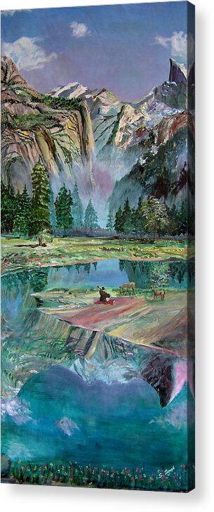 Yosemite Half Dome Acrylic Print featuring the painting One with nature by Sarabjit Singh