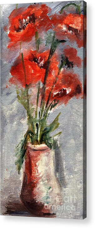 Poppies Acrylic Print featuring the painting Poppies in Red flame by Daliana Pacuraru