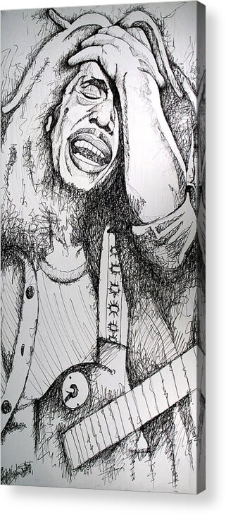 Bob Marley Acrylic Print featuring the drawing Bob Marley in Ink by Joshua Morton