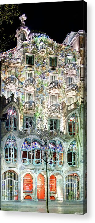 Casa Batllo Acrylic Print featuring the photograph Casa Batllo at night - Gaudi by Weston Westmoreland