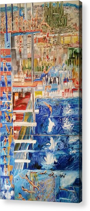 Platform Acrylic Print featuring the painting Diving Competition by Bachmors Artist