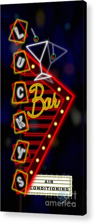Nightclub Acrylic Print featuring the mixed media Nightclub Sign Luckys Bar by Shari Warren