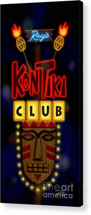 Nightclub Acrylic Print featuring the mixed media Nightclub Sign Rays Kon Tiki Club by Shari Warren