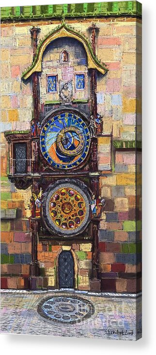 Cityscape Acrylic Print featuring the painting Prague The Horologue at OldTownHall by Yuriy Shevchuk