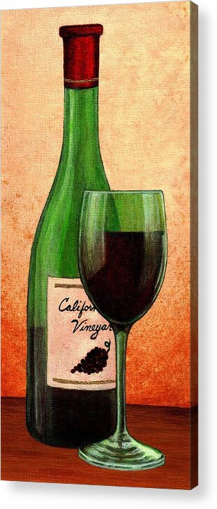Wine Acrylic Print featuring the painting Wine Glass with Bottle by Terry Mulligan