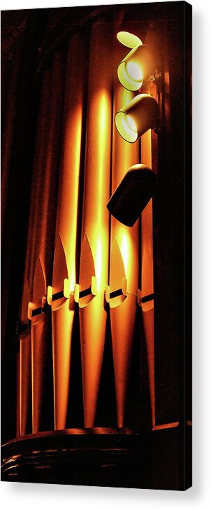 Organ Pipes Church Metal Lights Acrylic Print featuring the photograph Organ Pipes by John Linnemeyer
