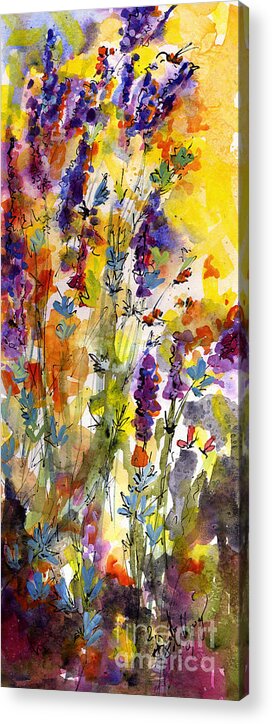 Flowers Acrylic Print featuring the painting Lavender and Bees by Ginette Callaway