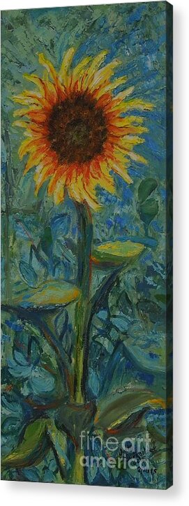 Sunflower Acrylic Print featuring the painting One Sunflower - Sold by Judith Espinoza