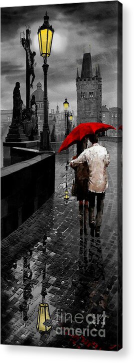 Mix Media Acrylic Print featuring the mixed media Red Umbrella 2 by Yuriy Shevchuk