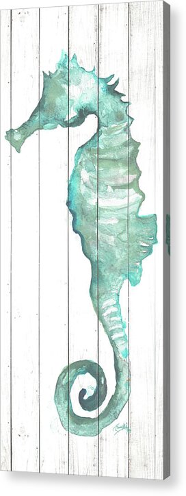 Seahorse Acrylic Print featuring the painting Seahorse On Wood Plank by Elizabeth Medley