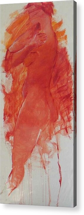 Nudes Acrylic Print featuring the painting Nude With Arms on Shoulders by Elizabeth Parashis