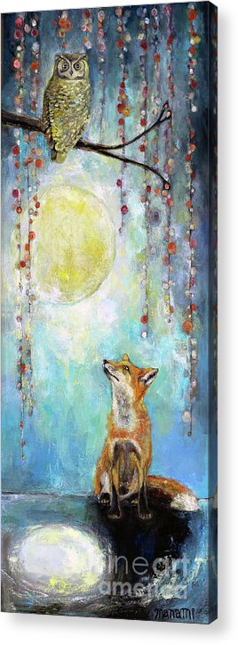 Fox Acrylic Print featuring the painting Owl and Fox by Manami Lingerfelt