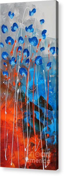 Blue Orange Acrylic Print featuring the painting Flourish by Preethi Mathialagan
