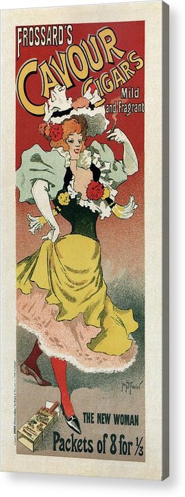 Frossard's Cavour Cigars Acrylic Print featuring the mixed media Frossard's Cavour Cigars - Mild and Fragrant - The New Woman - Vintage Advertising Poster by Studio Grafiikka