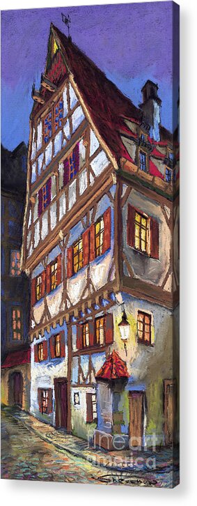Pastel Acrylic Print featuring the painting Germany Ulm Old Street by Yuriy Shevchuk