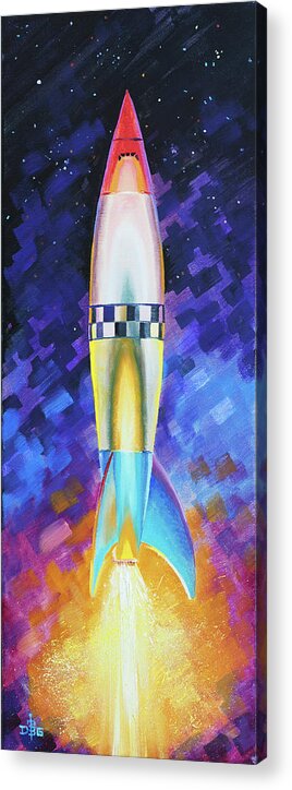 Rocket Acrylic Print featuring the painting Quintesential Rocketship by David Bader