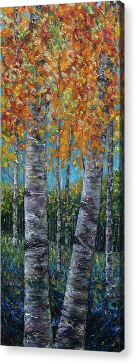 Leaf Acrylic Print featuring the painting Through The Aspen Trees Diptych 1 by OLena Art