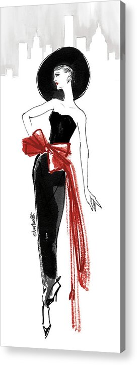 Black Acrylic Print featuring the painting Fifties Fashion Iv Red Scarf by Anne Tavoletti