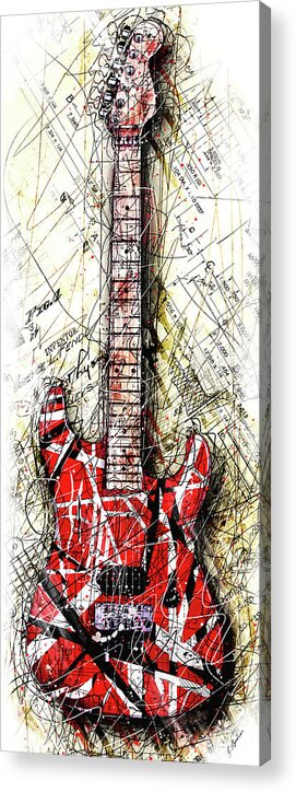 Guitar Acrylic Print featuring the digital art Eddie's Guitar Vert 1a by Gary Bodnar