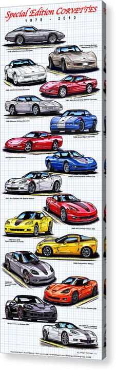 Silver Anniversary Corvette Acrylic Print featuring the digital art 1978 - 2011 Special Edition Corvettes by K Scott Teeters