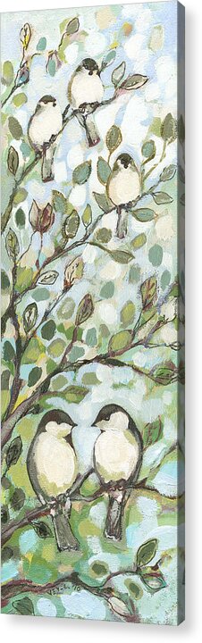Chickadee Acrylic Print featuring the painting Mo's Chickadees by Jennifer Lommers
